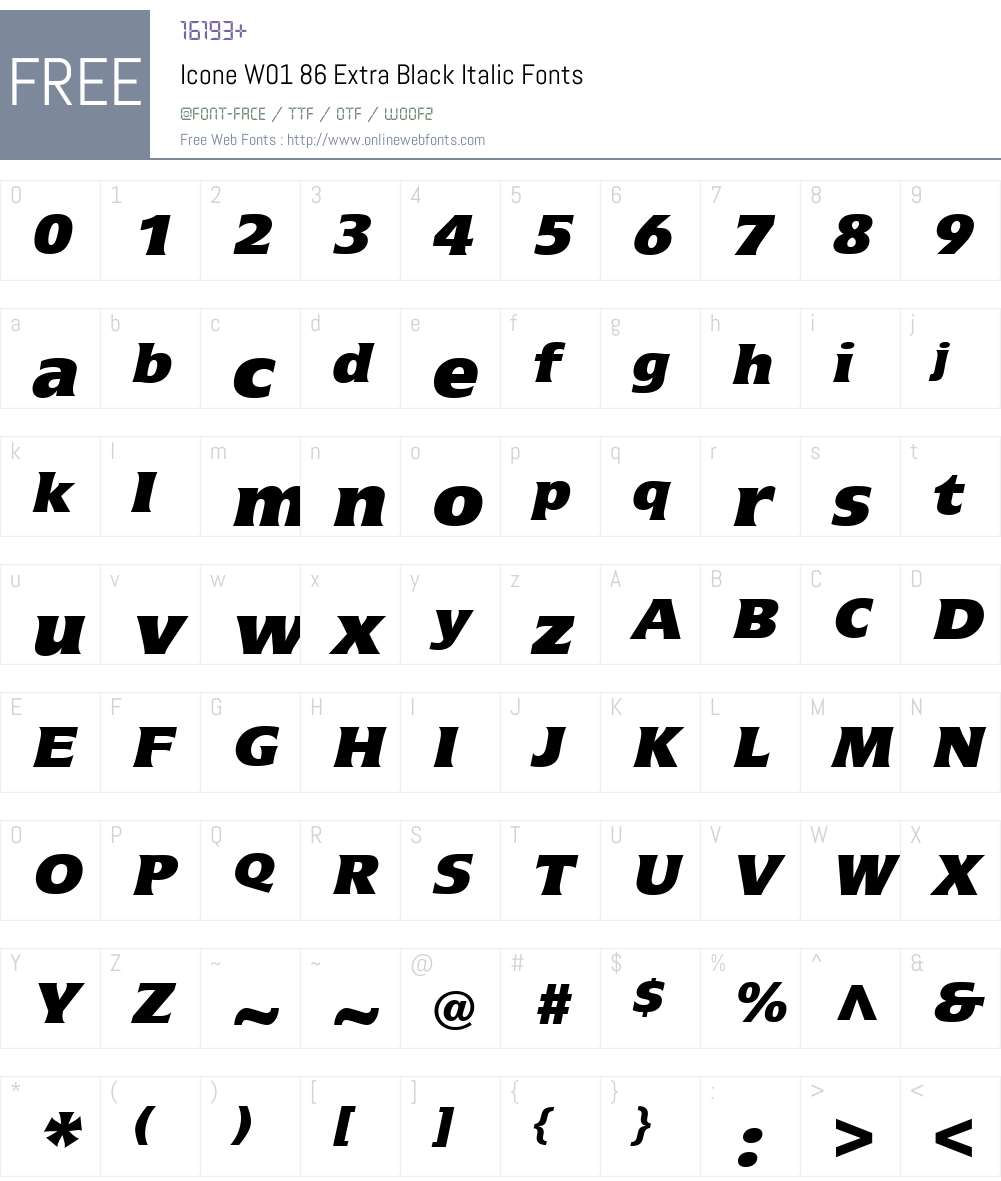 IconeW01-86ExtraBlackItalic Font Screenshots