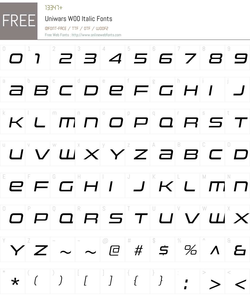 UniwarsW00-Italic Font Screenshots