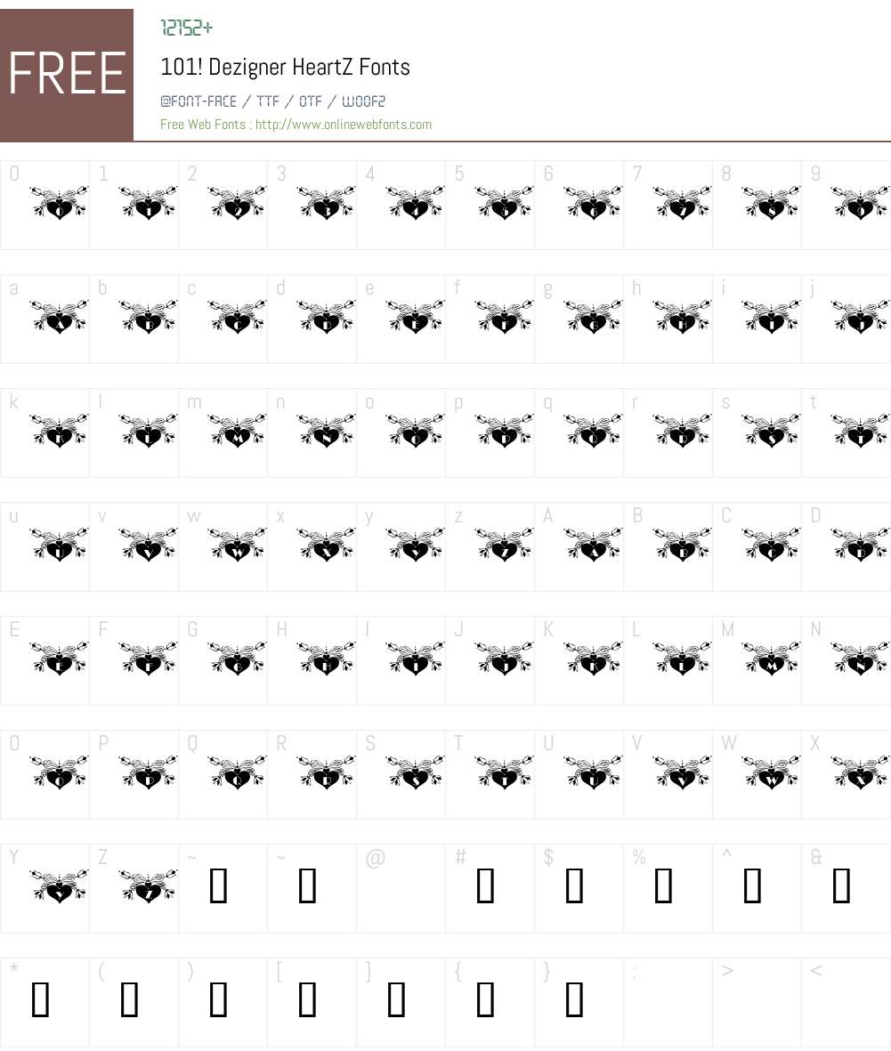 101! Dezigner HeartZ Font Screenshots