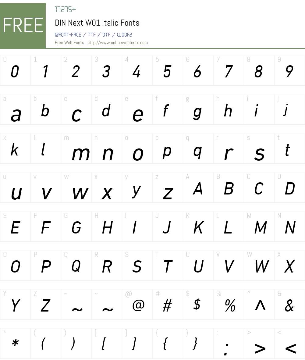 DINNextW01-Italic Font Screenshots
