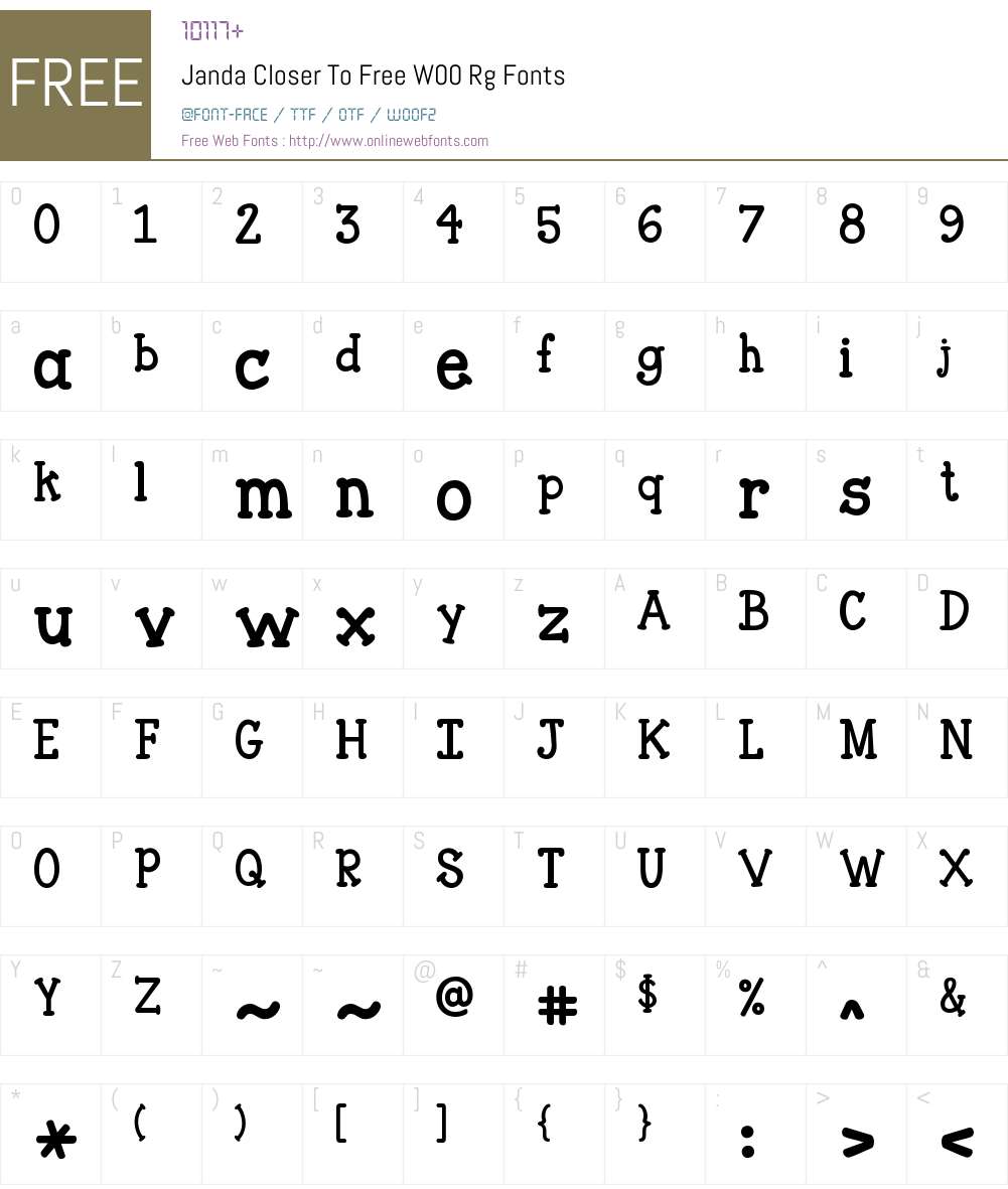 JandaCloserToFreeW00-Rg Font Screenshots