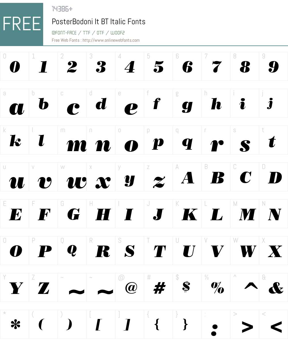 PosterBodoni It BT Font Screenshots