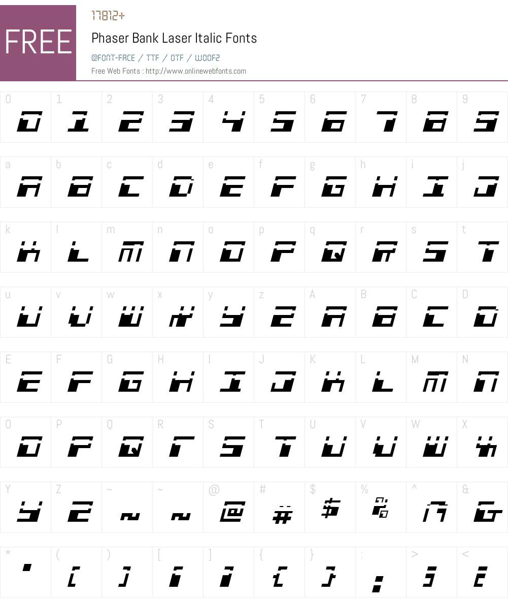 Phaser Bank Laser Italic Font Screenshots