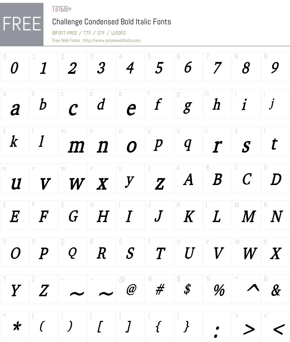 Challenge Condensed Font Screenshots