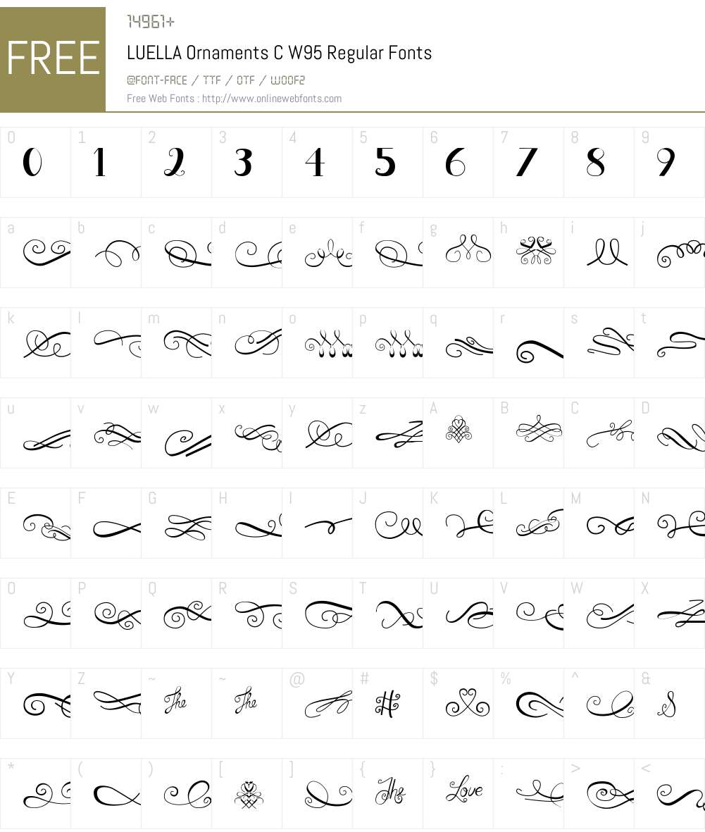 LUELLAOrnamentsCW95-Rg Font Screenshots