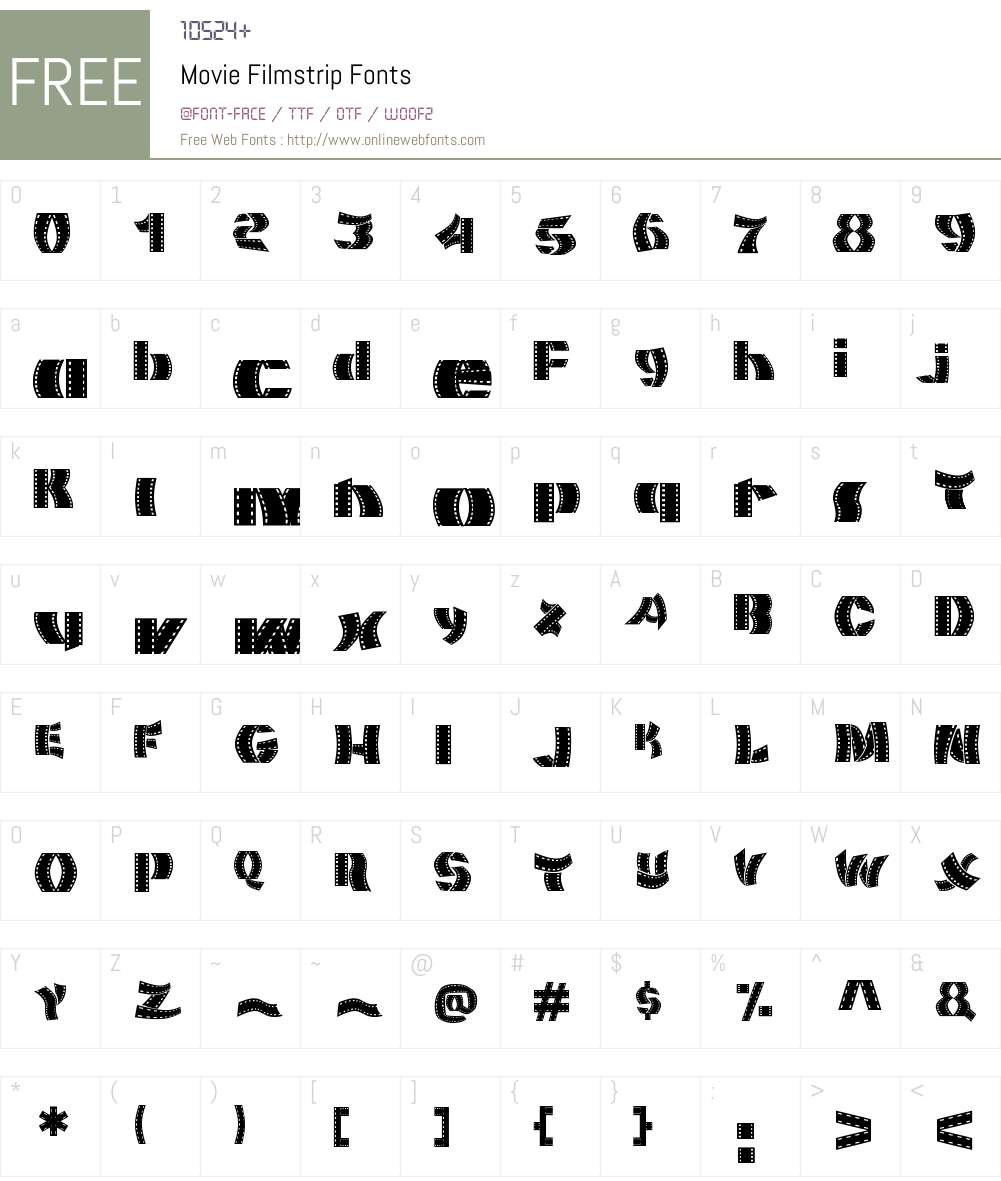 Movie Filmstrip Font Screenshots