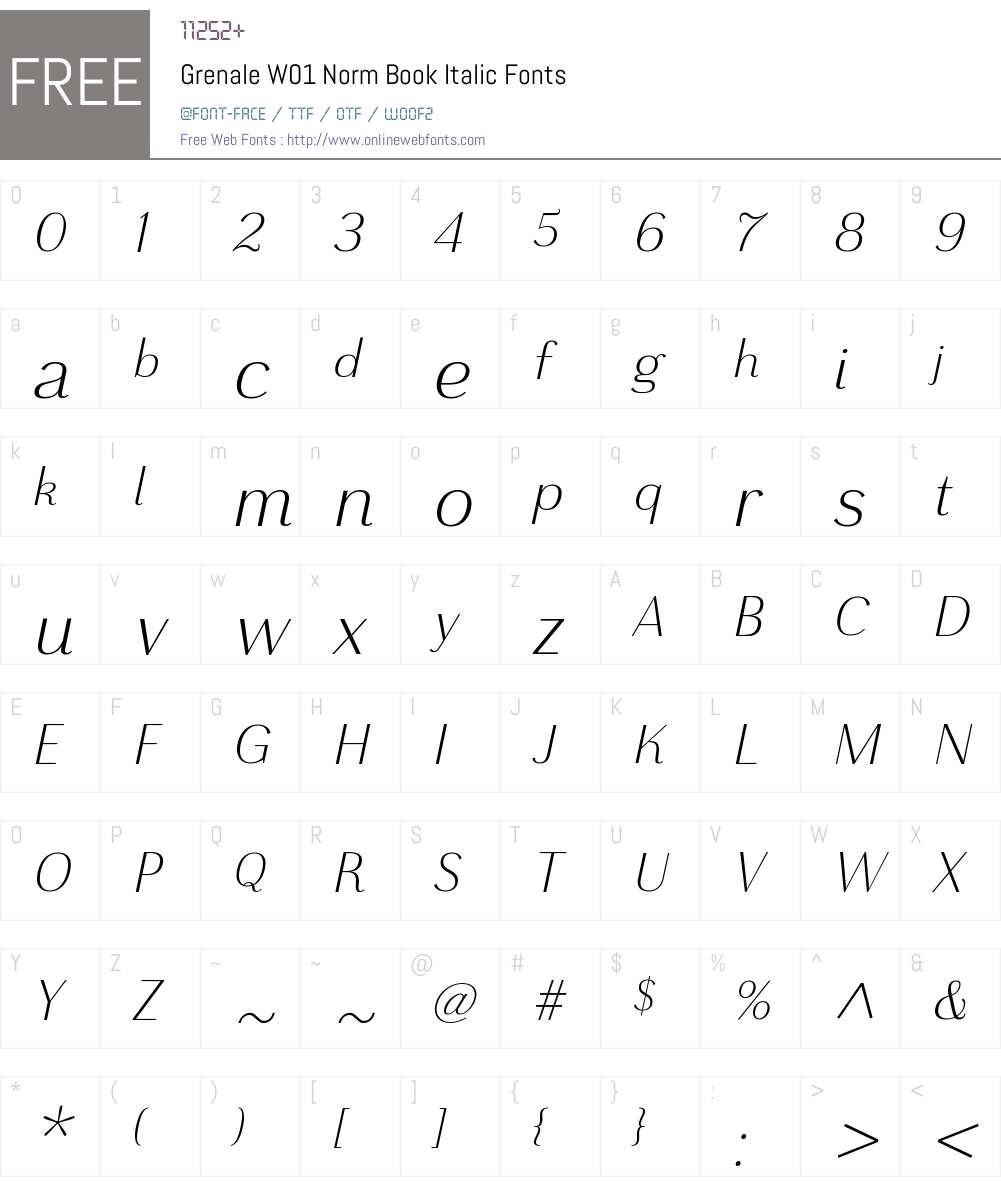 GrenaleW01-NormBookItalic Font Screenshots
