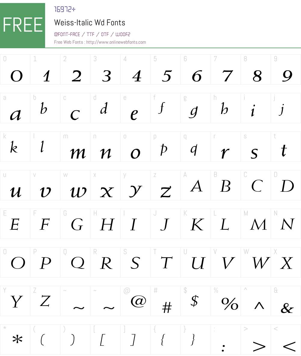 Weiss-Italic Wd Font Screenshots