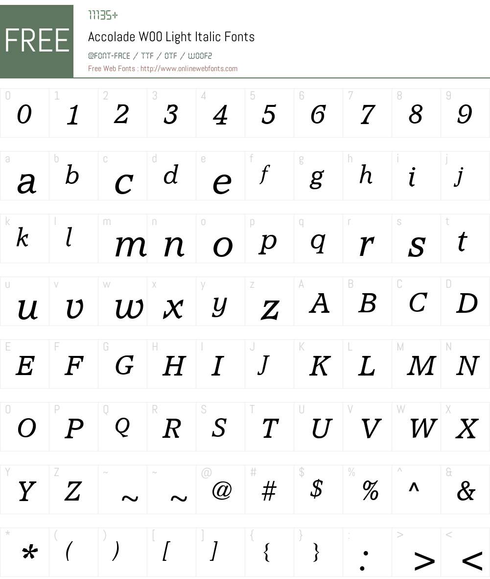 AccoladeW00-LightItalic Font Screenshots