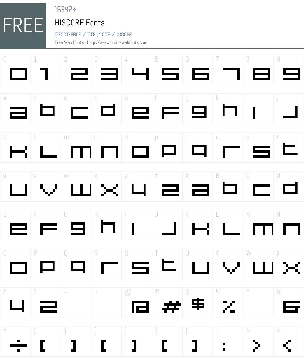 HISCORE Font Screenshots