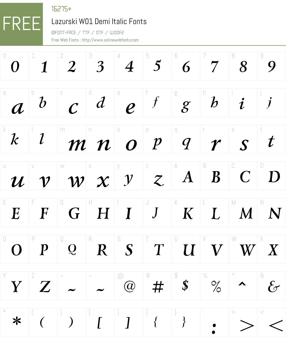 LazurskiW01-DemiItalic Font Screenshots