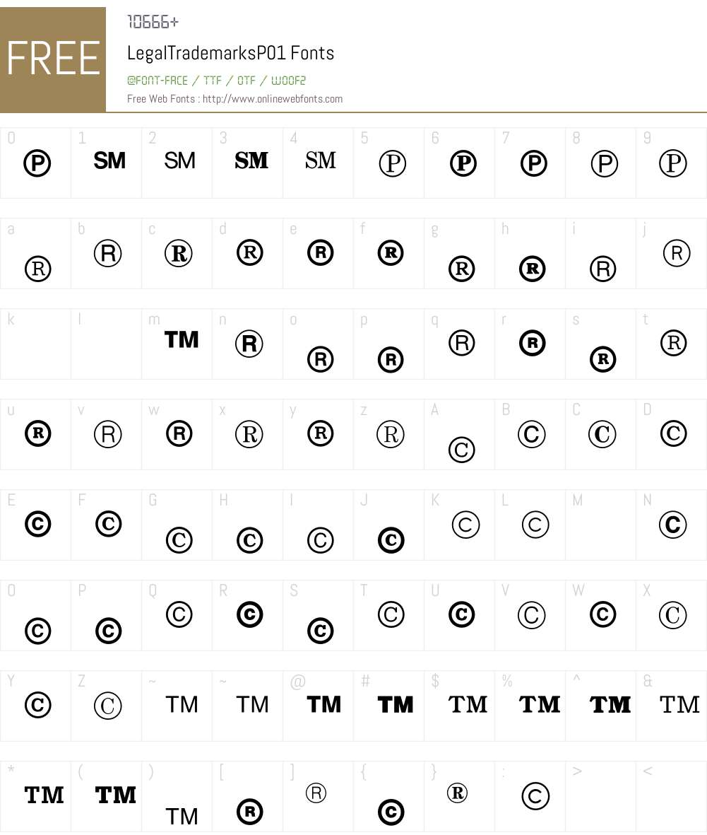 LegalTrademarks Font Screenshots