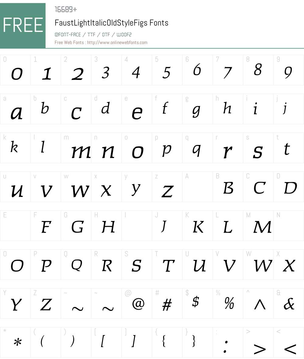 FaustLightItalicOldStyleFigs Font Screenshots