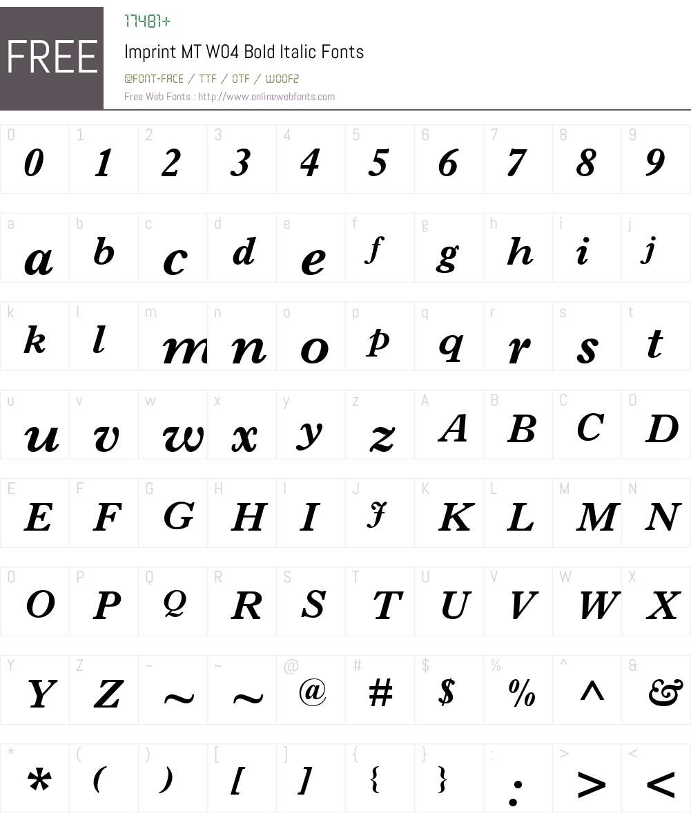 Imprint Font Screenshots