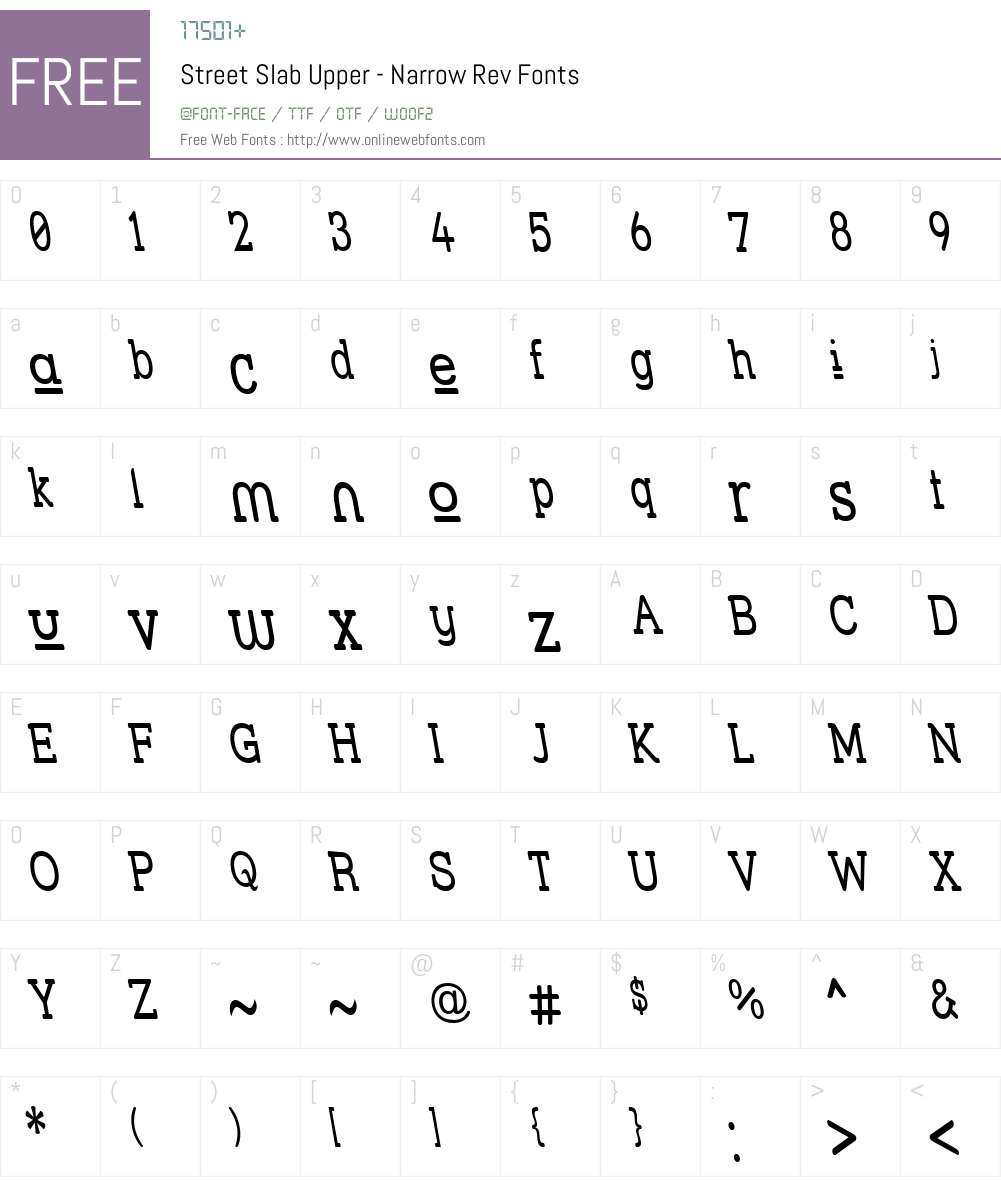 Street Slab Upper - Narrow Rev Font Screenshots
