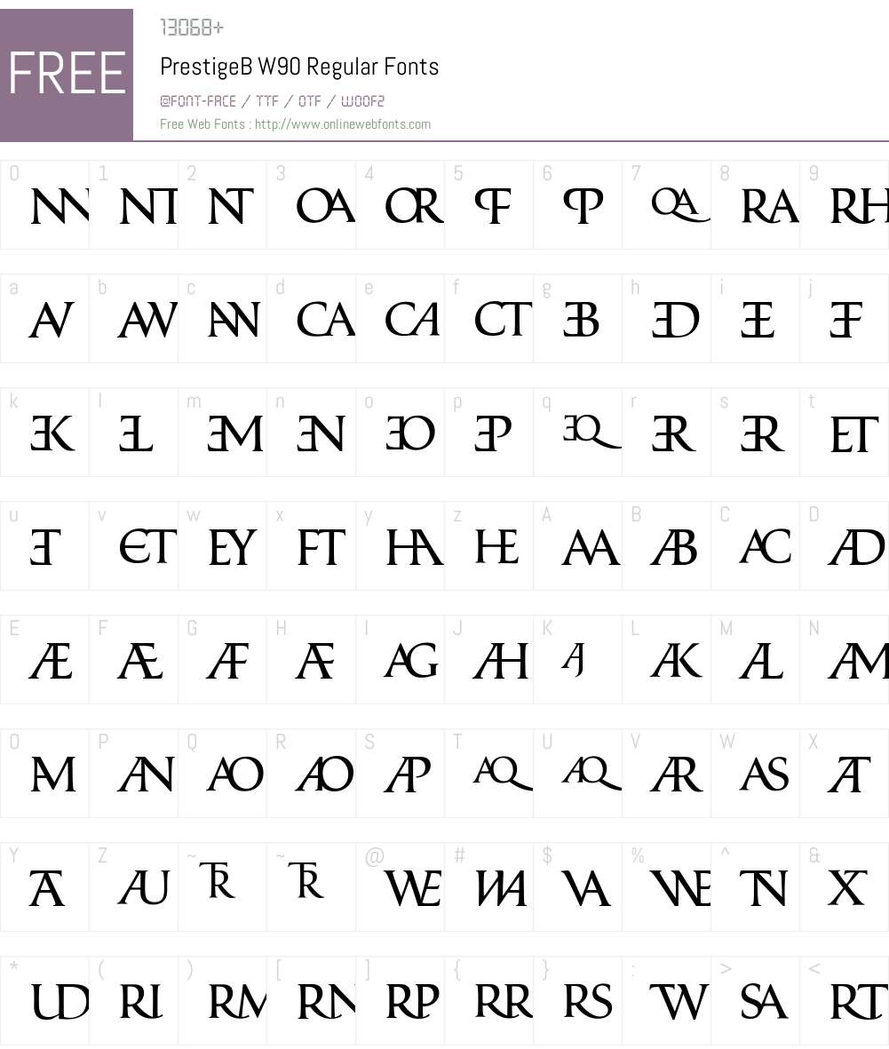 PrestigeBW90-Regular Font Screenshots