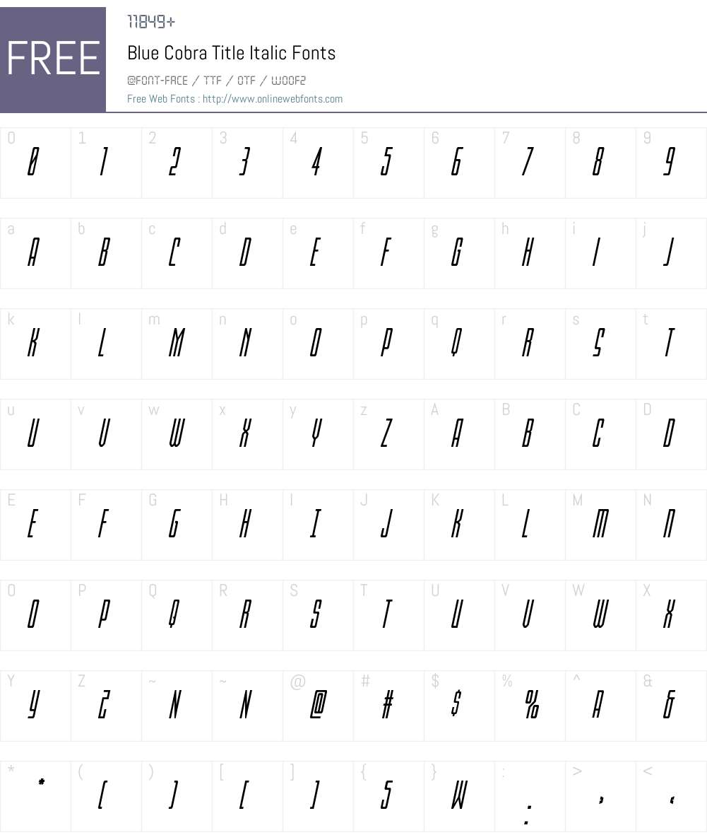 Blue Cobra Title Italic Font Screenshots