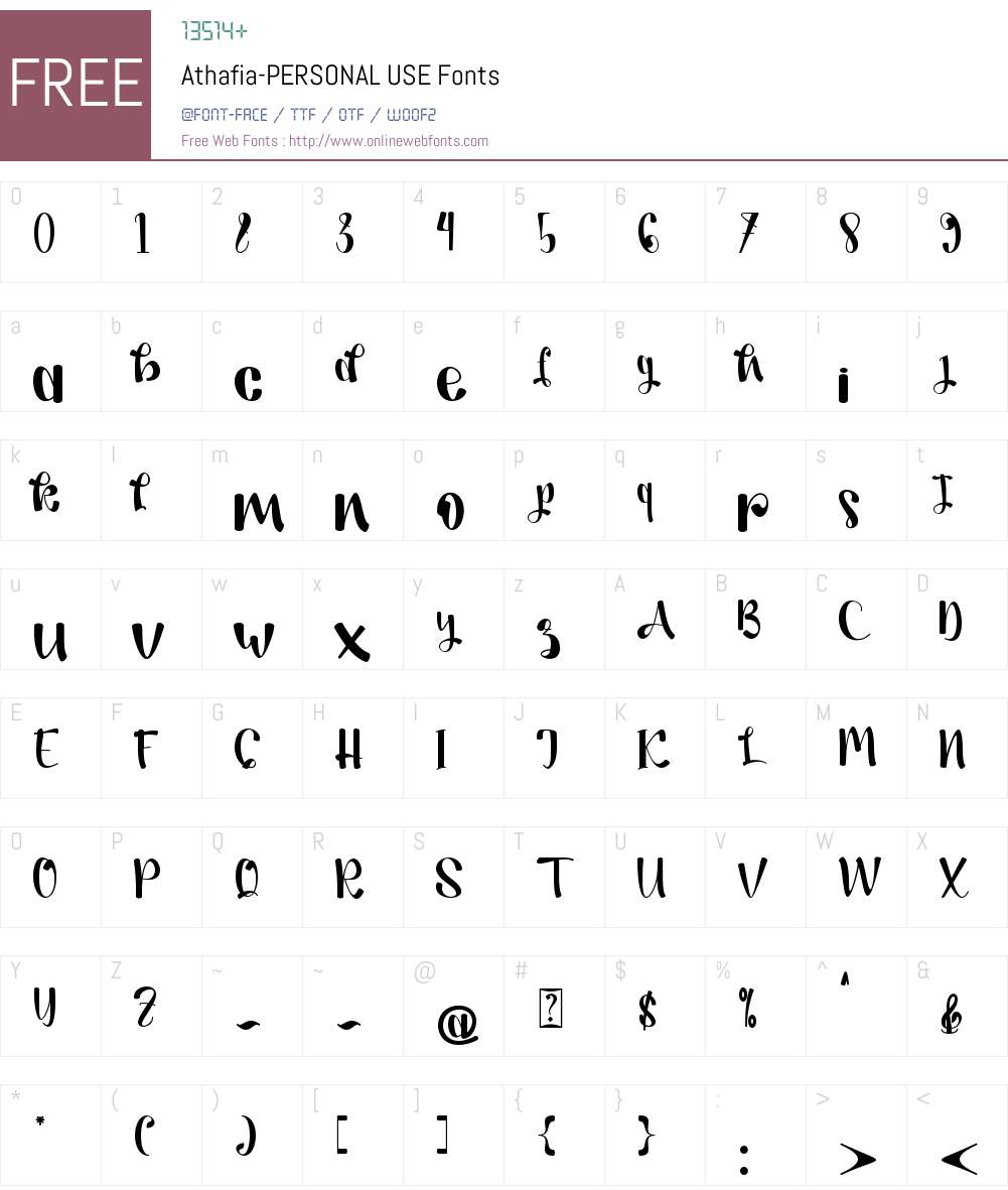 Athafia-PERSONAL USE Font Screenshots
