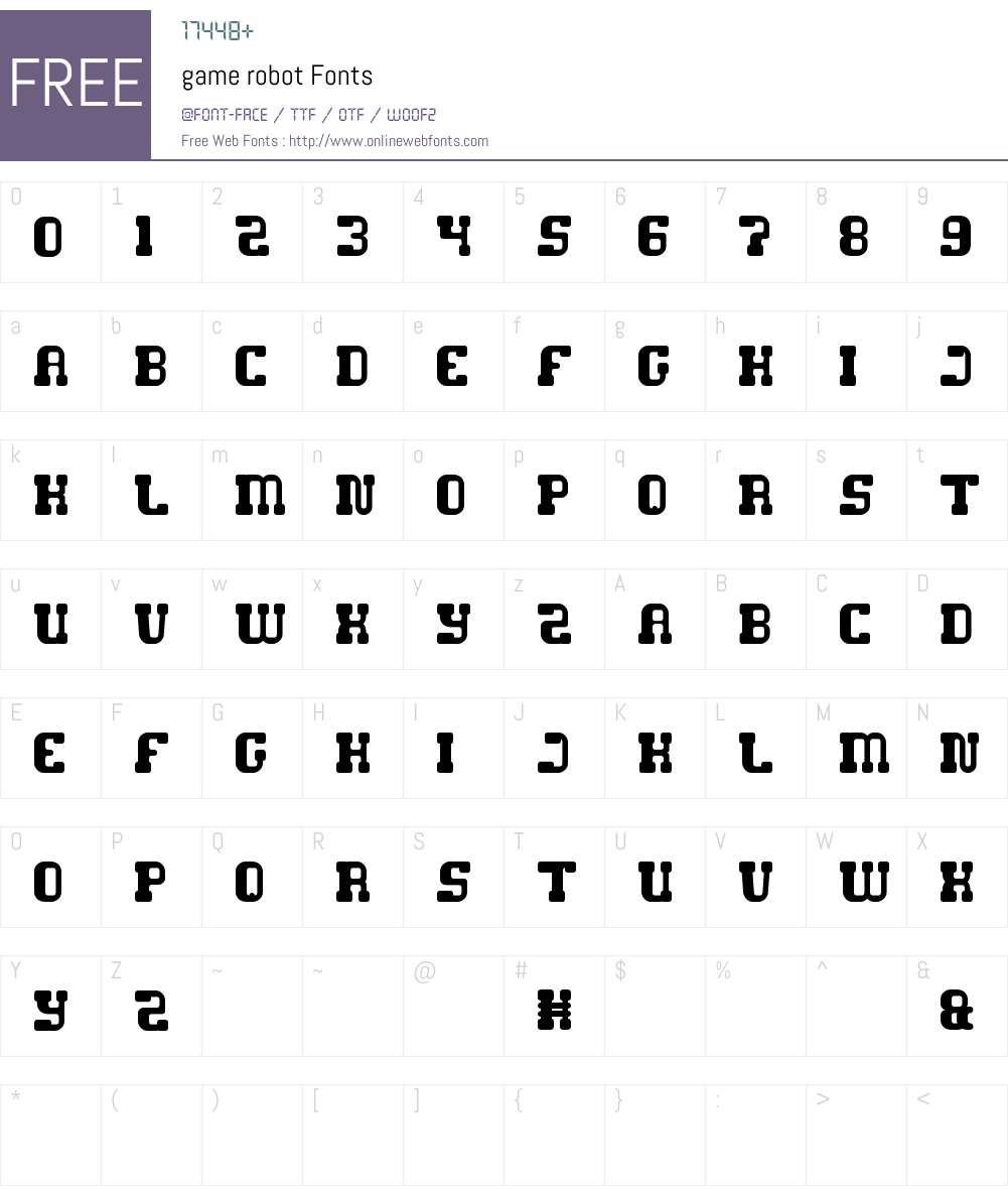game robot Font Screenshots