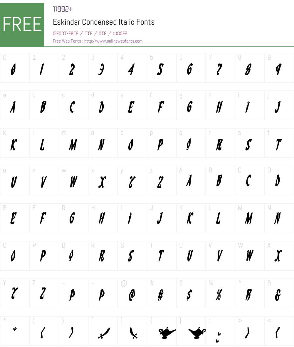 Eskindar Condensed Italic Font Screenshots