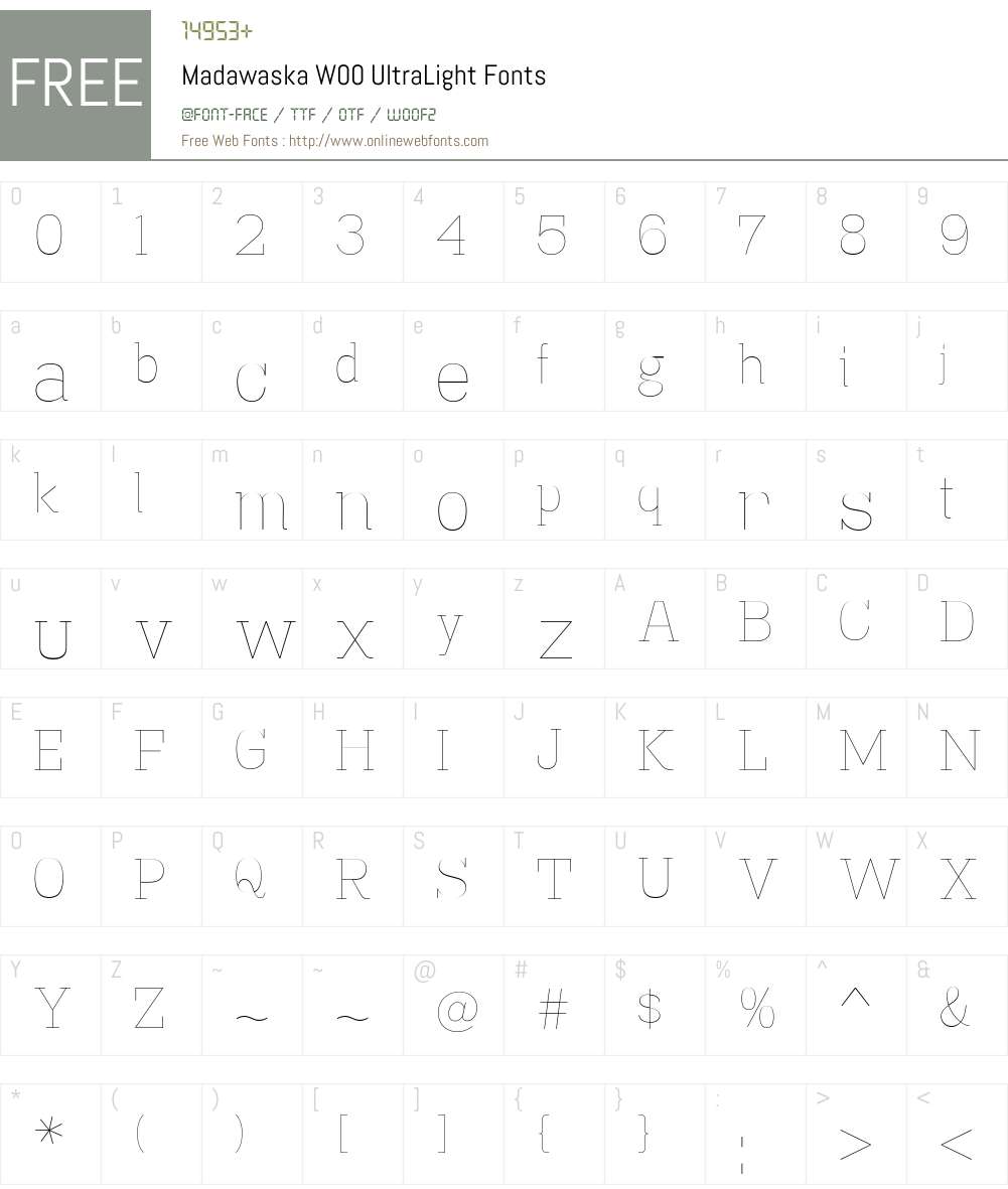 MadawaskaW00-UltraLight Font Screenshots