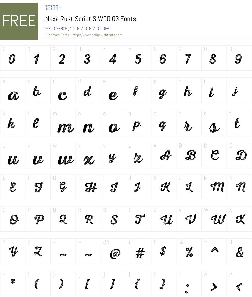 NexaRustScriptSW00-03 Font Screenshots