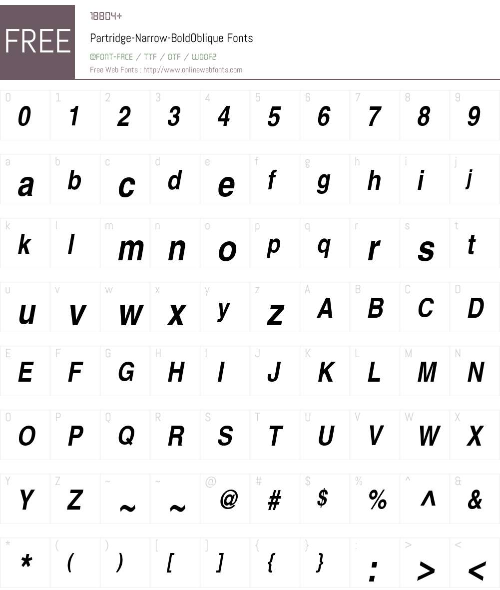 Partridge-Narrow-BoldOblique Font Screenshots