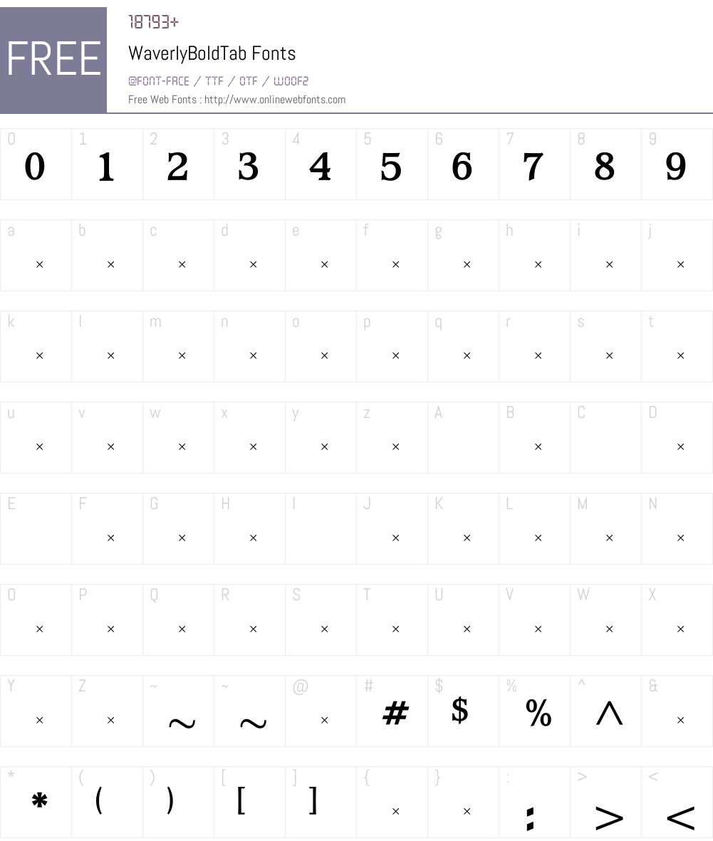 WaverlyBoldTab Font Screenshots