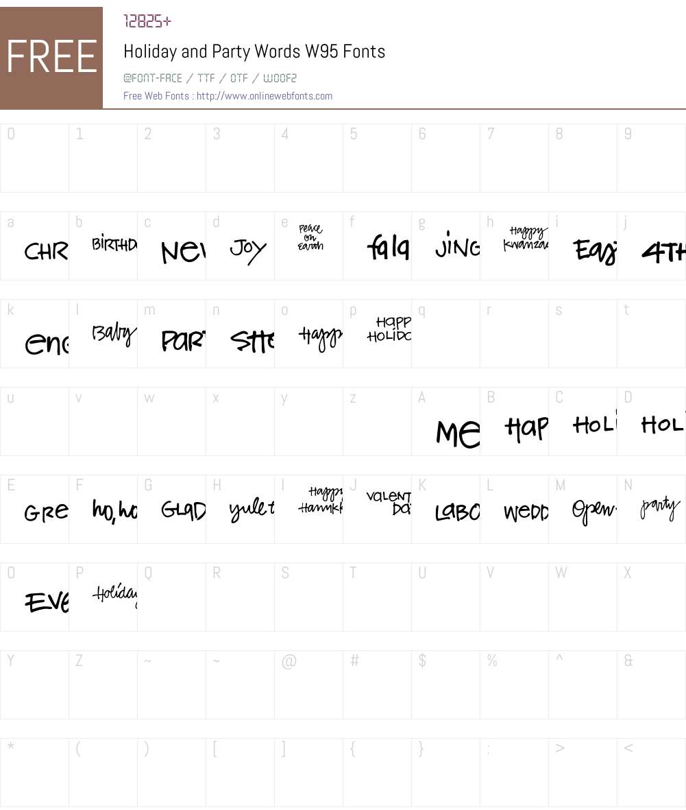 HolidayandPartyWordsW95 Font Screenshots