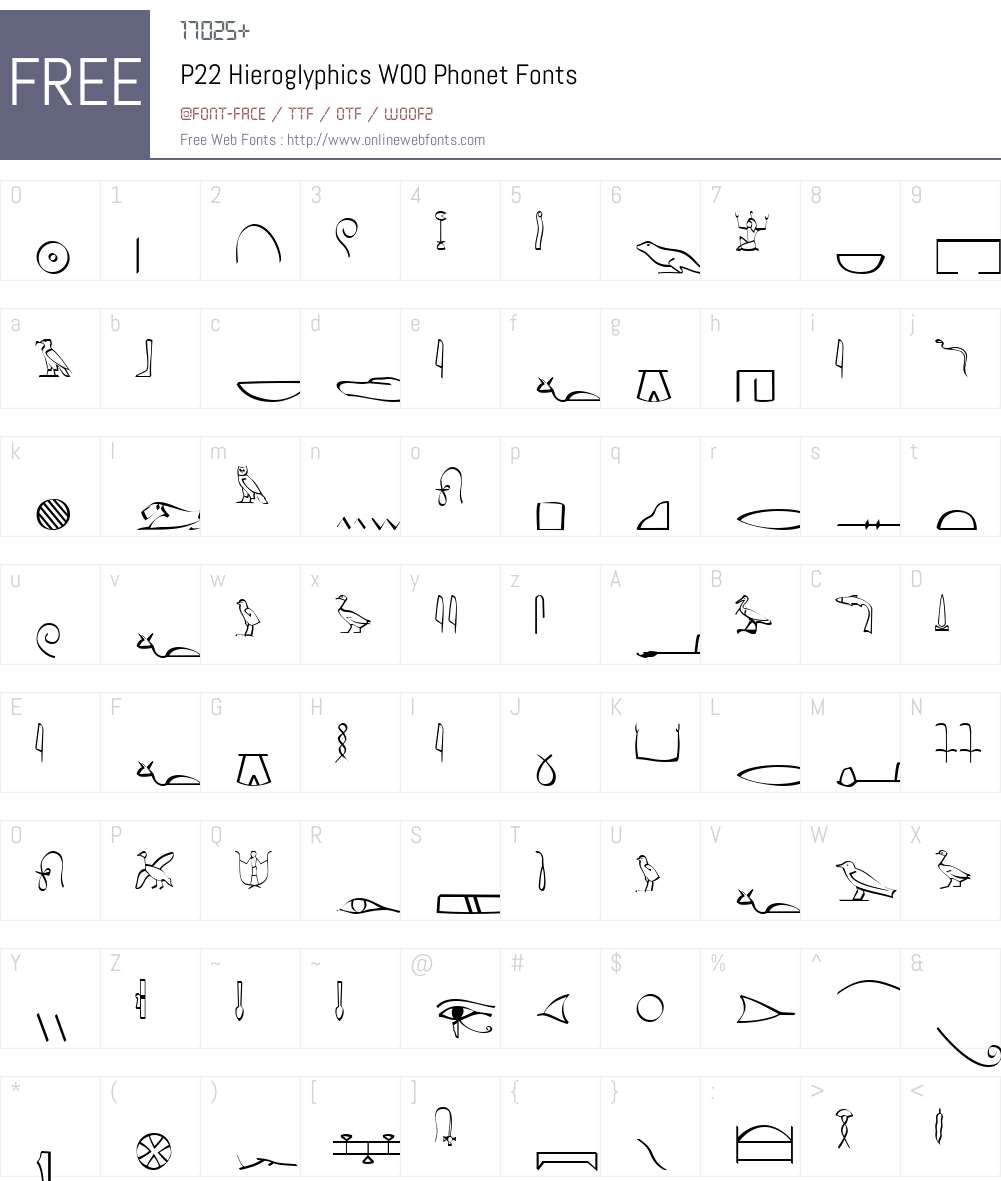 P22HieroglyphicsW00-Phonet Font Screenshots