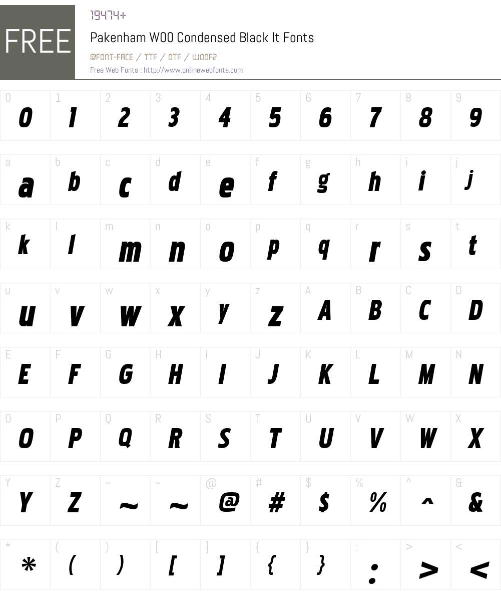 PakenhamW00-CondBlackIt Font Screenshots