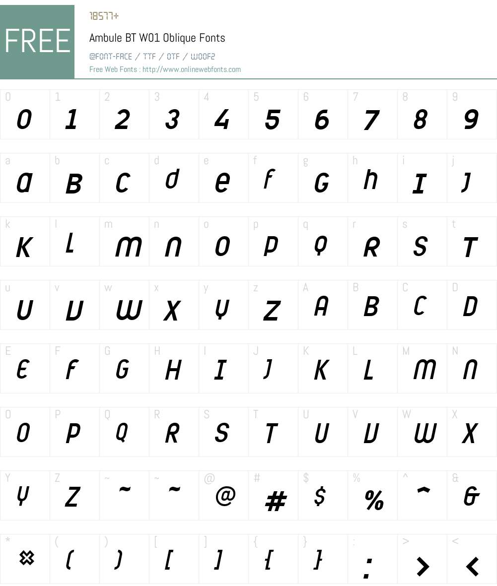 AmbuleBTW01-Oblique Font Screenshots