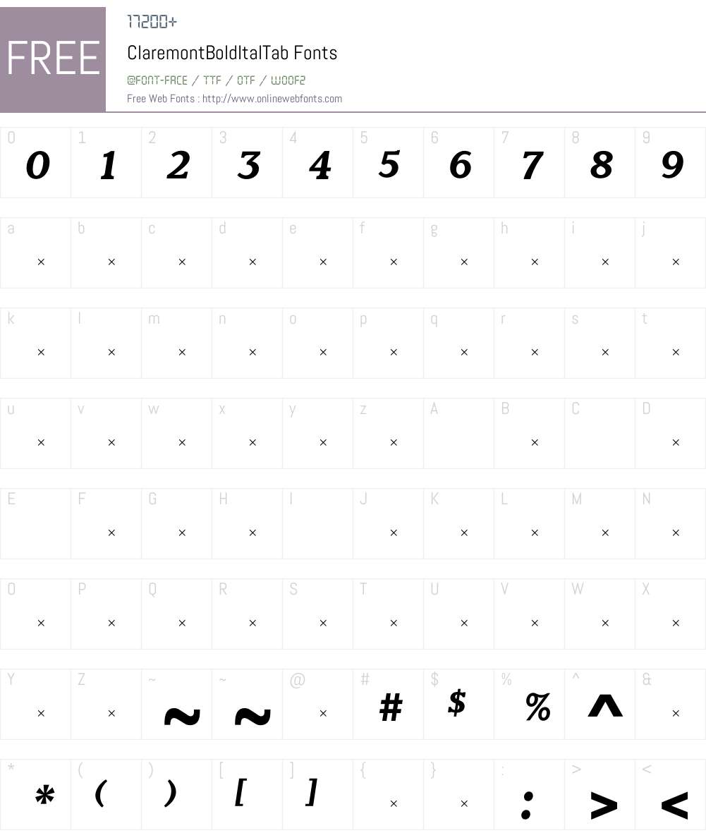 ClaremontBoldItalTab Font Screenshots