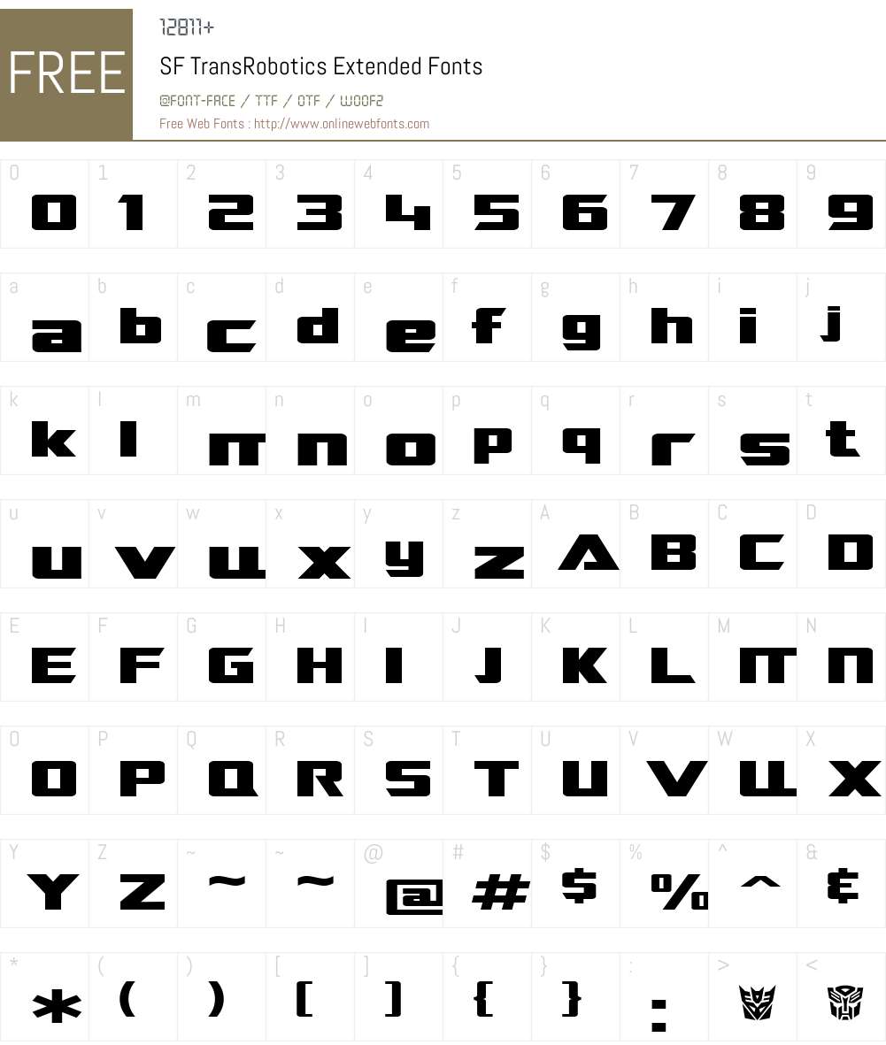 SF TransRobotics Extended Font Screenshots