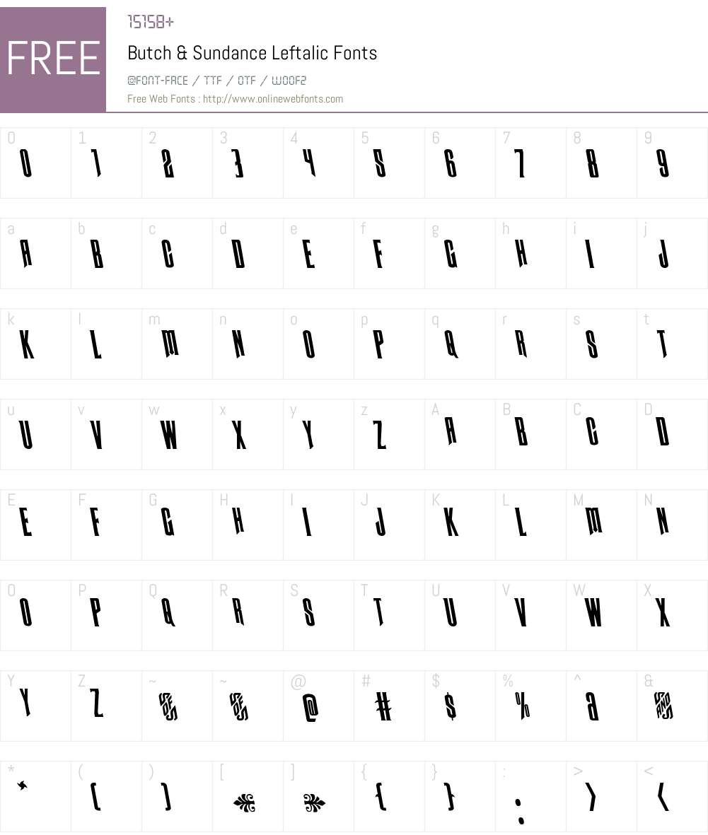 Butch & Sundance Leftalic Font Screenshots