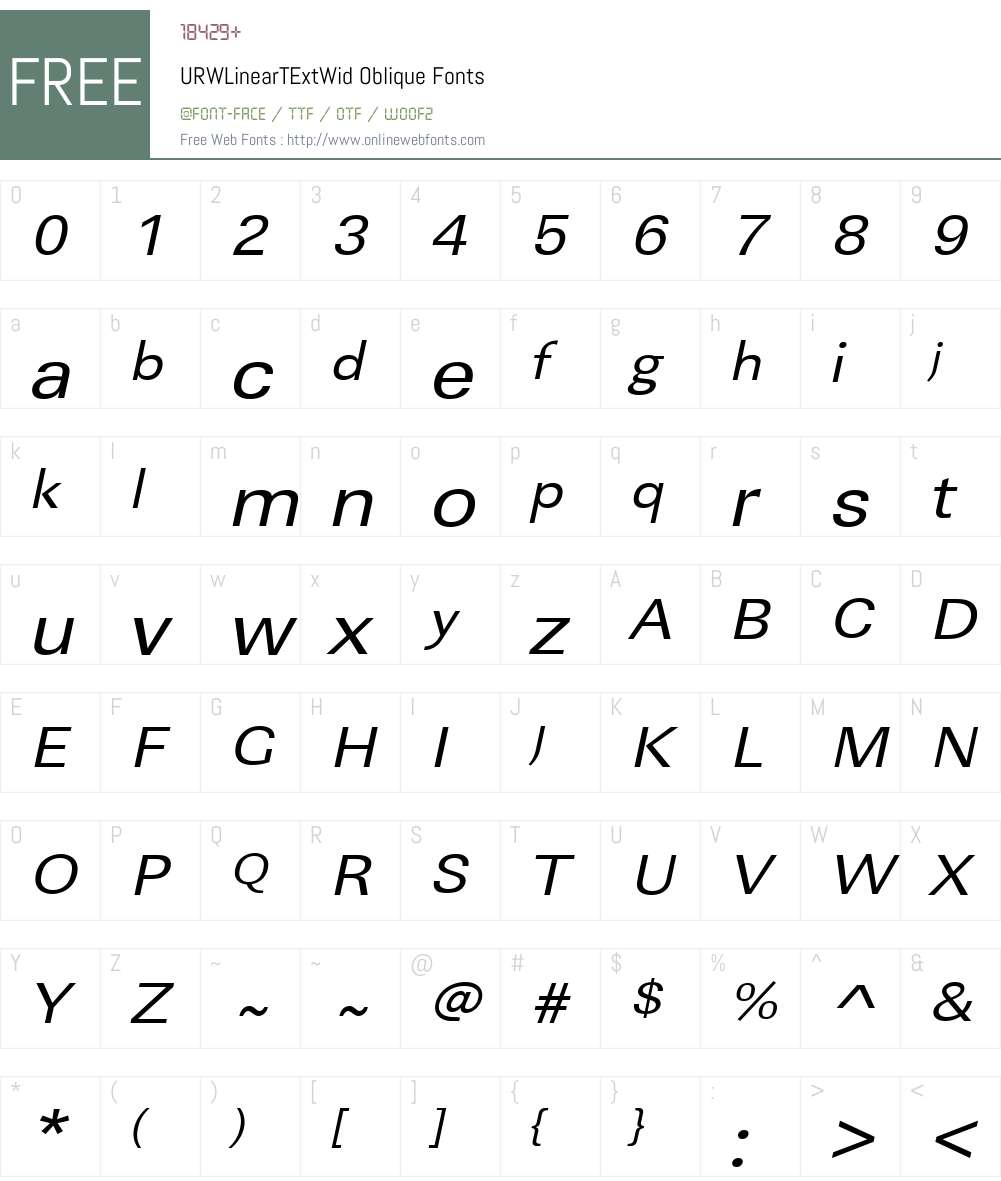 URWLinearTExtWid Font Screenshots