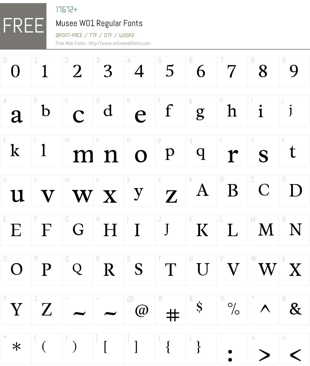 MuseeW01-Regular Font Screenshots