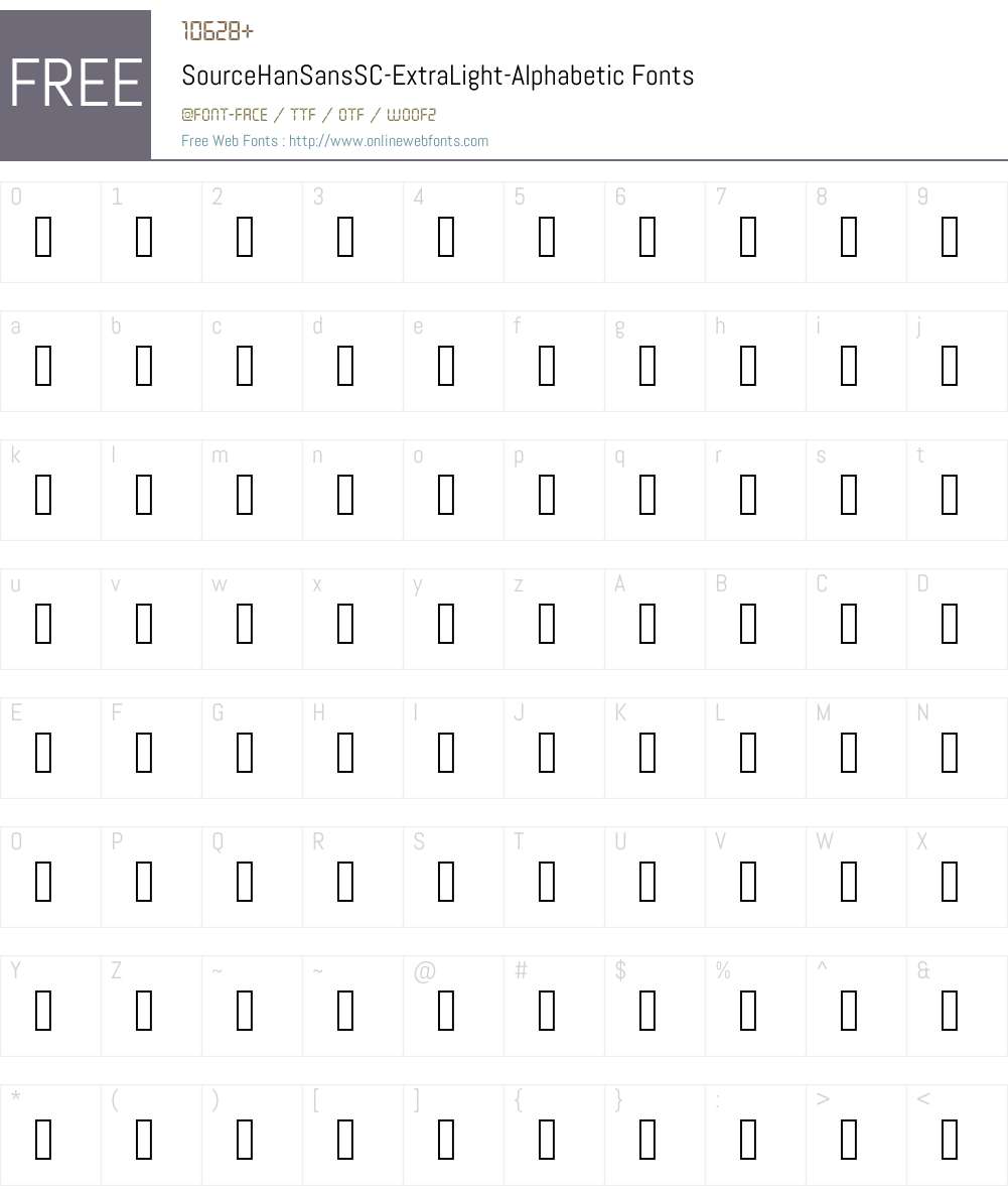SourceHanSansSC-ExtraLight-Alphabetic Font Screenshots