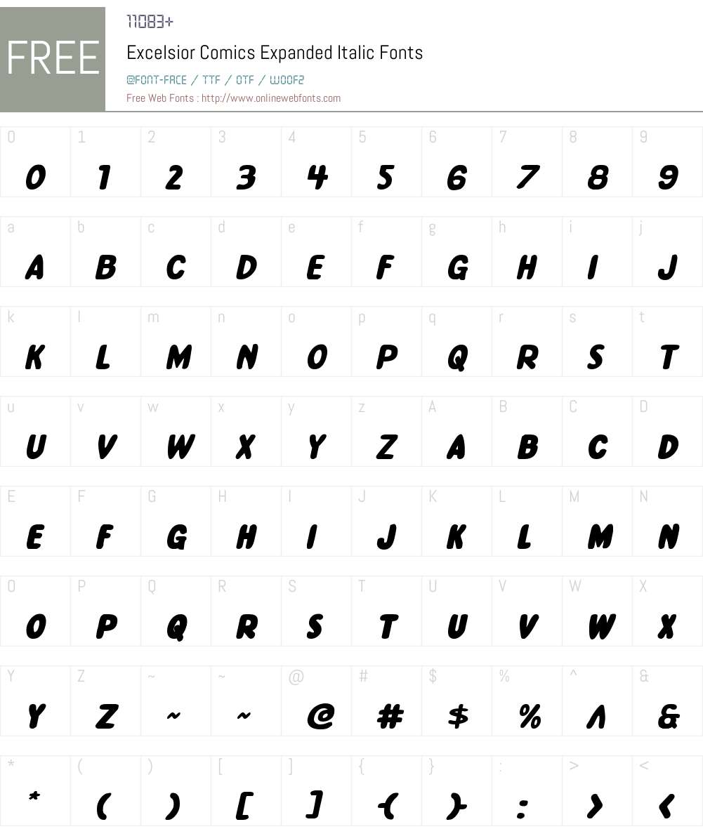 Excelsior Comics Expanded Italic Font Screenshots