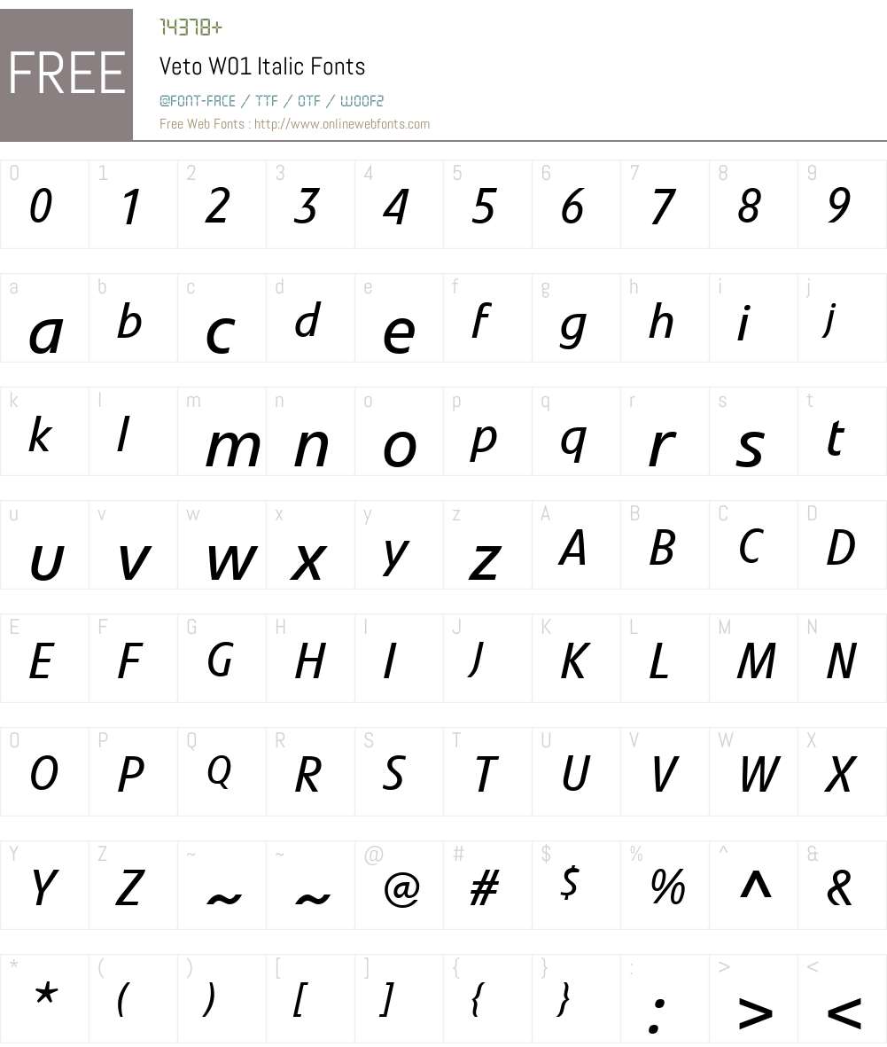 VetoW01-Italic Font Screenshots