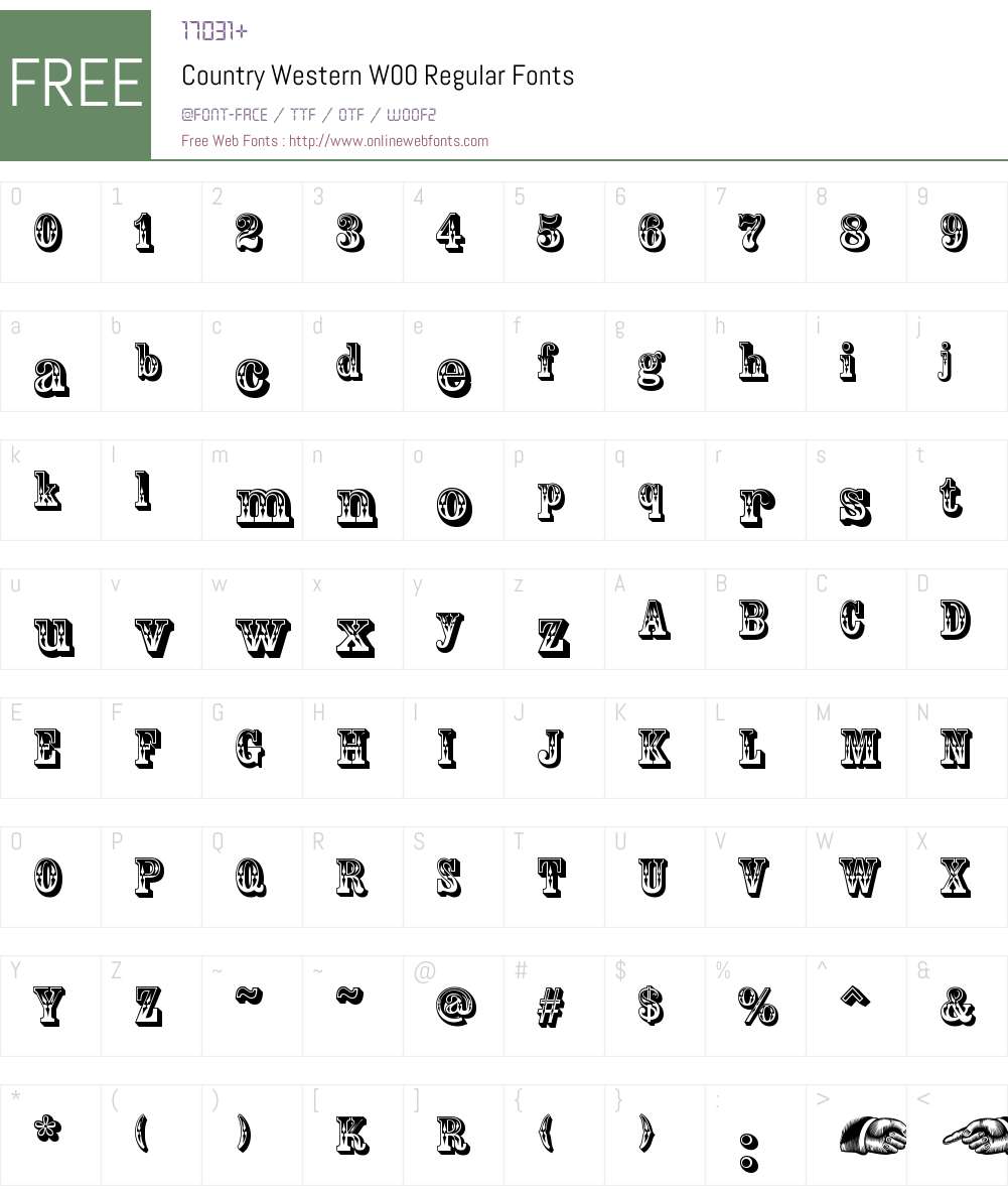 CountryWesternW00-Regular Font Screenshots
