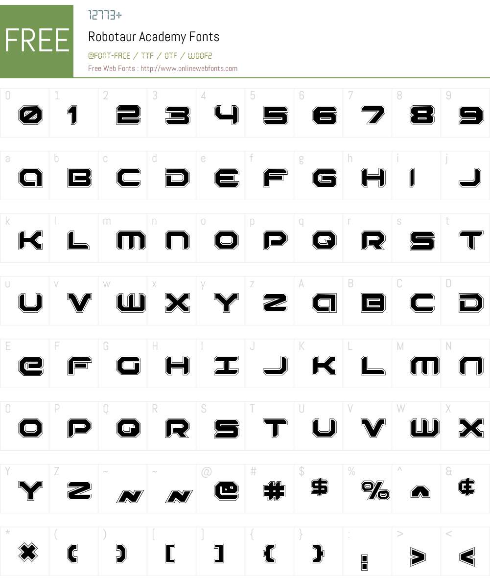 Robotaur Academy Font Screenshots