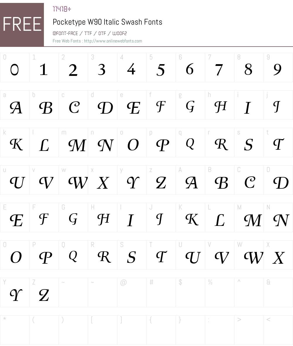 PocketypeW90-ItalicSwash Font Screenshots
