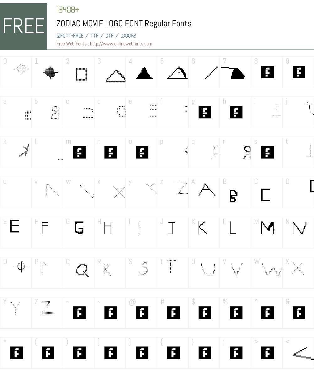 ZODIAC MOVIE LOGO FONT Font Screenshots