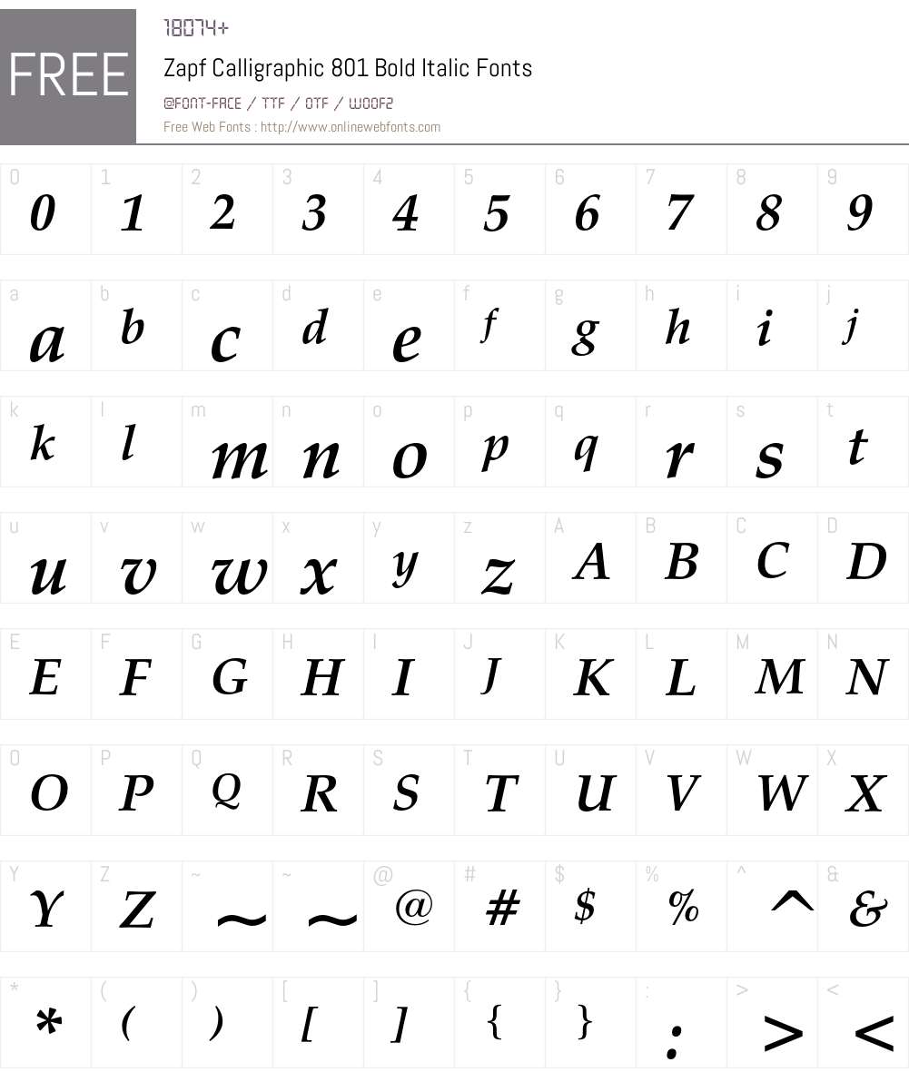 Zapf Calligraphic 801 Font Screenshots