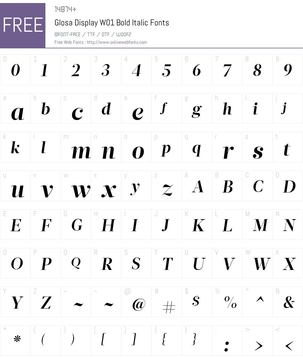 GlosaDisplayW01-BoldItalic Font Screenshots