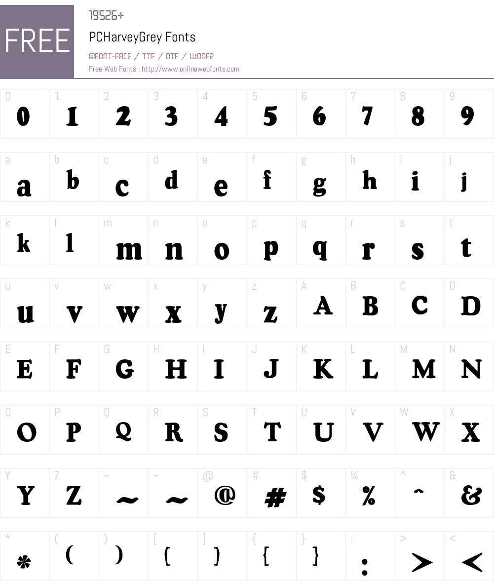 PCHarveyGrey Font Screenshots
