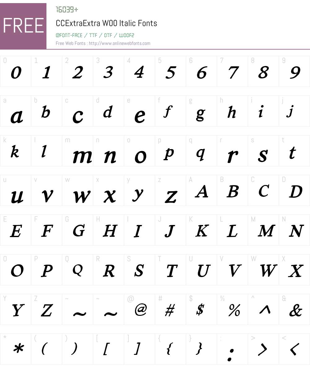 CCExtraExtraW00-Italic Font Screenshots