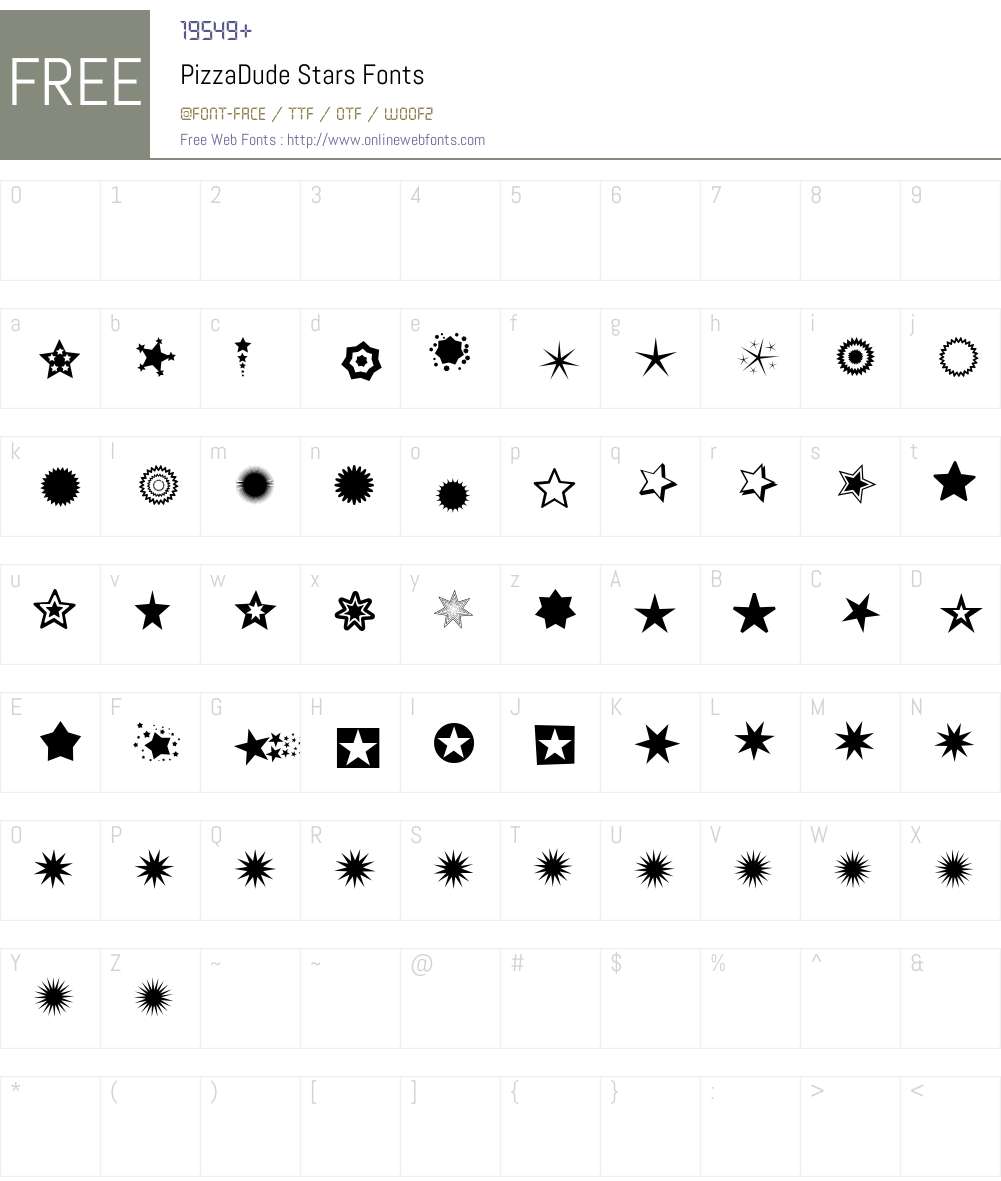 PizzaDude Stars Font Screenshots