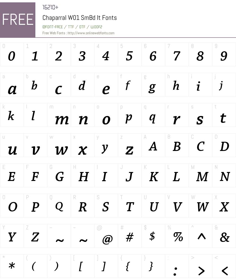 ChaparralW01-SmBdIt Font Screenshots